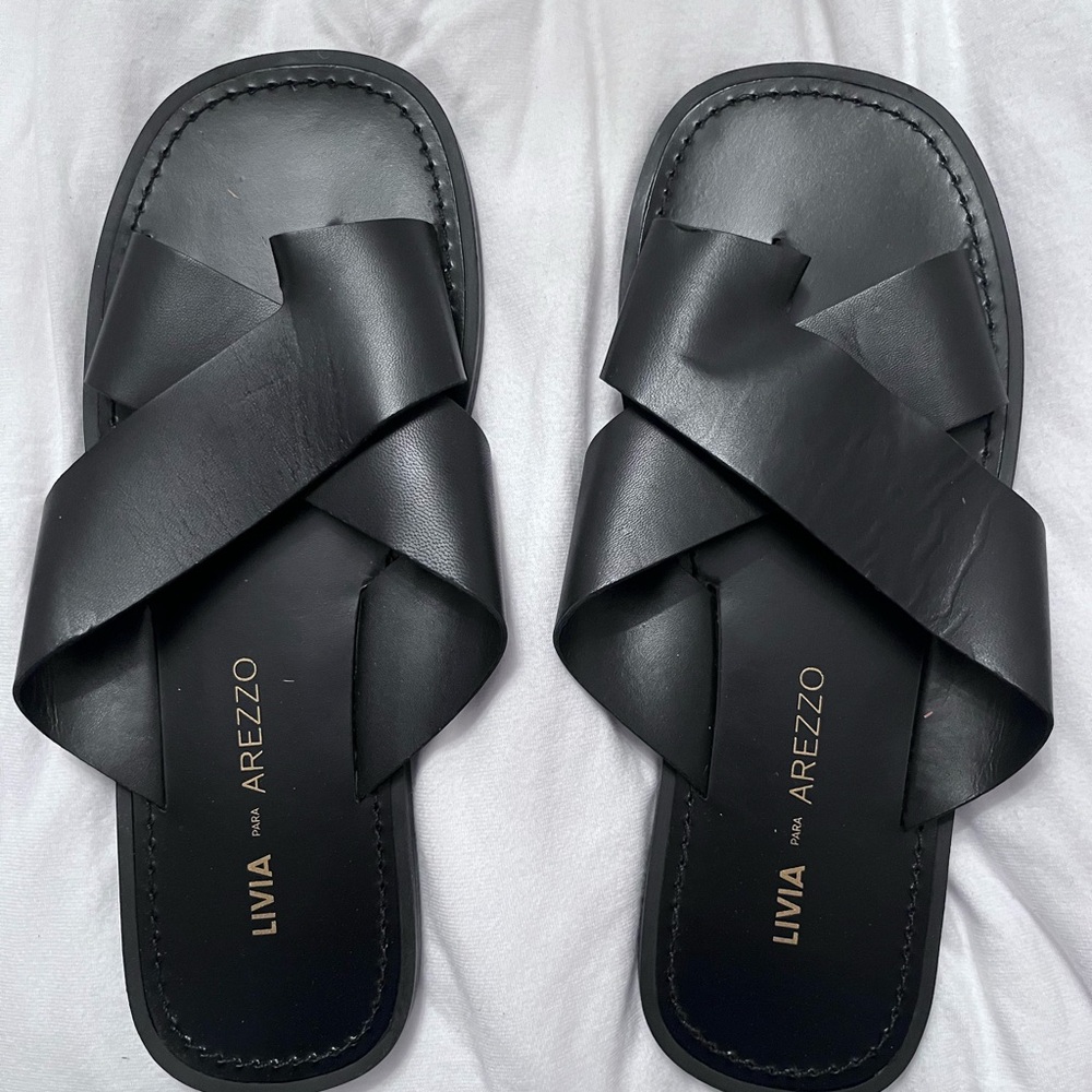Arezzo Black Leather Sandals